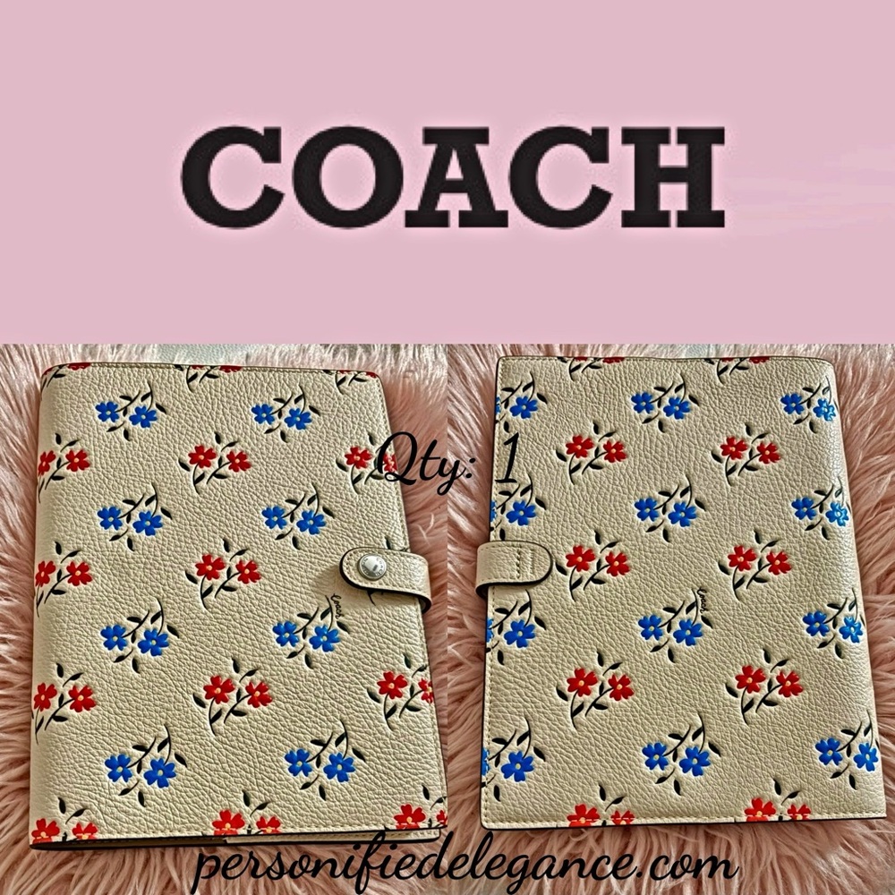 NEW Coach Refined Pebble Leather Chalk Multi Floral Print Notebook Journal - Picture 5 of 15